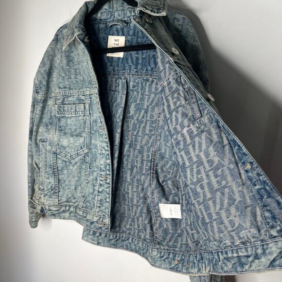 We The Free People Jacquard Letters Denim Jacket Size Medium - Picture 4 of 10